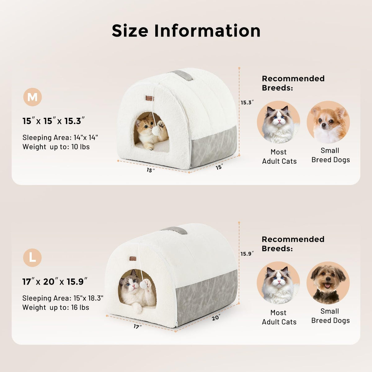 2in1 Cat Bed Cave for Indoor Cats Enclosed Bed with Washable Pillow