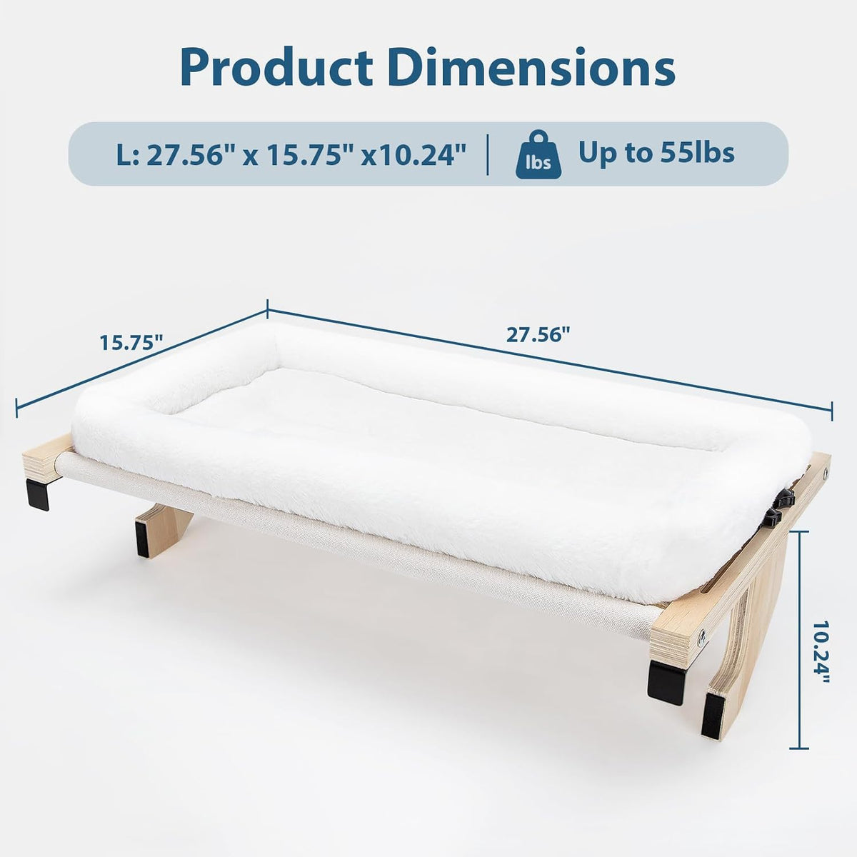 Cat Sill Window Perch - 100% Natural Pine Frame, Plush Fleece Cushion, Tool-Free Adjustment, Supports 55 lbs (Extra Larg