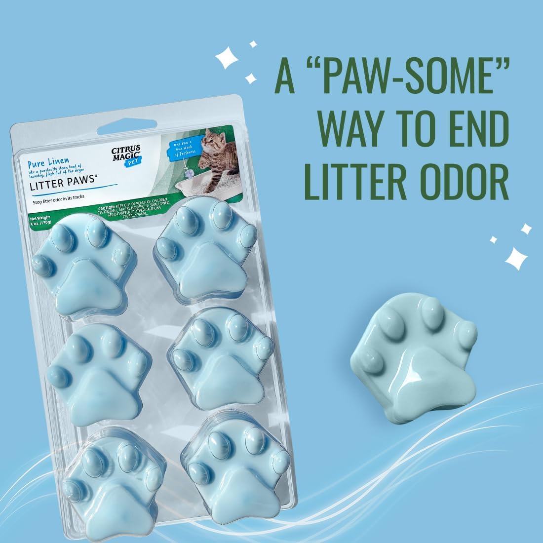 Citrus Magic Pet Odor Eliminator Litter Paws, Fresh Linen, 6 Paws