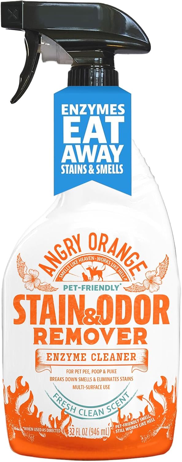 Angry Orange Stain Remover - 32oz Enzyme Pet Cleaner - Dog & Cat Urine Destroyer and Stain Remover - Citrus Spray Cleani