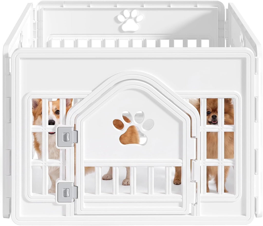 DUMOS Dog Playpen, Plastic Indoor Pet Fence for Small Dogs 4 Panels 24 Inch