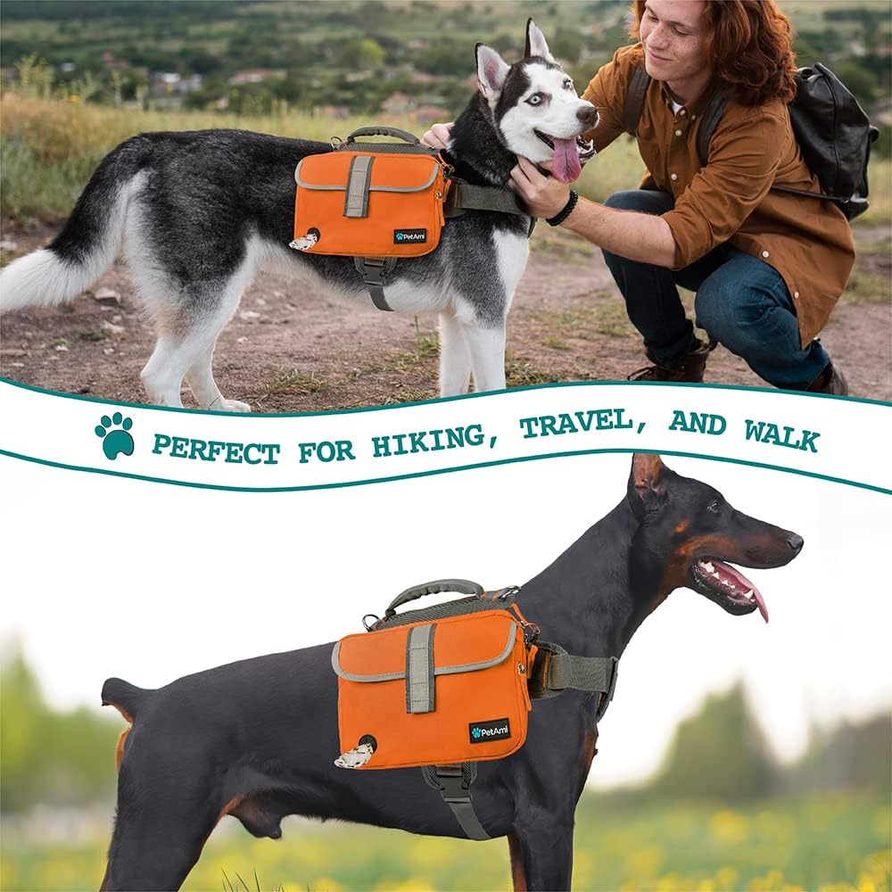 PetAmi Dog Backpack for Medium Large Dogs, Saddle Bag (Orange, Large)