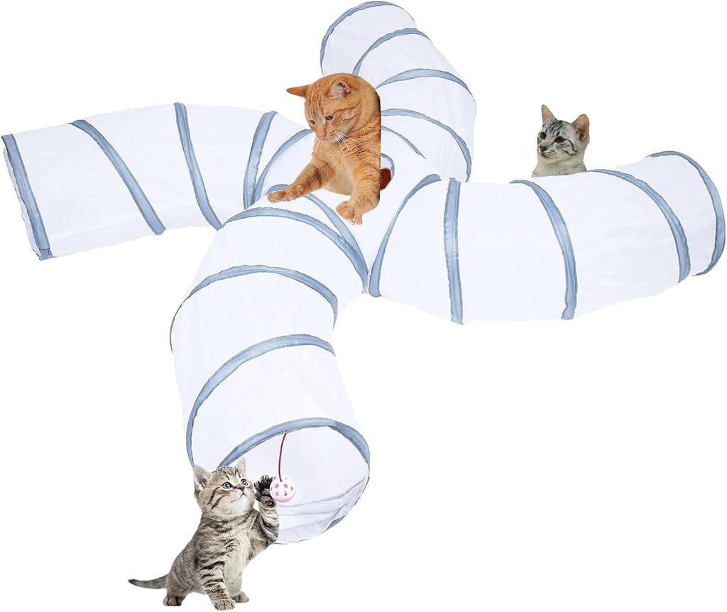 EGETOTA Cat Tunnel for Indoor Cats Large, with Play Ball S-Shape 5 Way Collapsible Interactive Peek Hole Pet Tube Toys, 