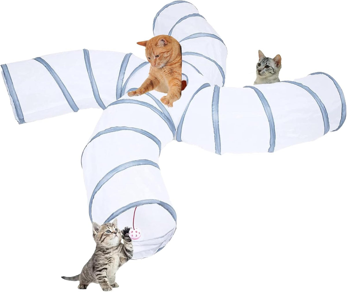EGETOTA Cat Tunnel for Indoor Cats Large, with Play Ball S-Shape 5 Way Collapsible Interactive Peek Hole Pet Tube Toys, 