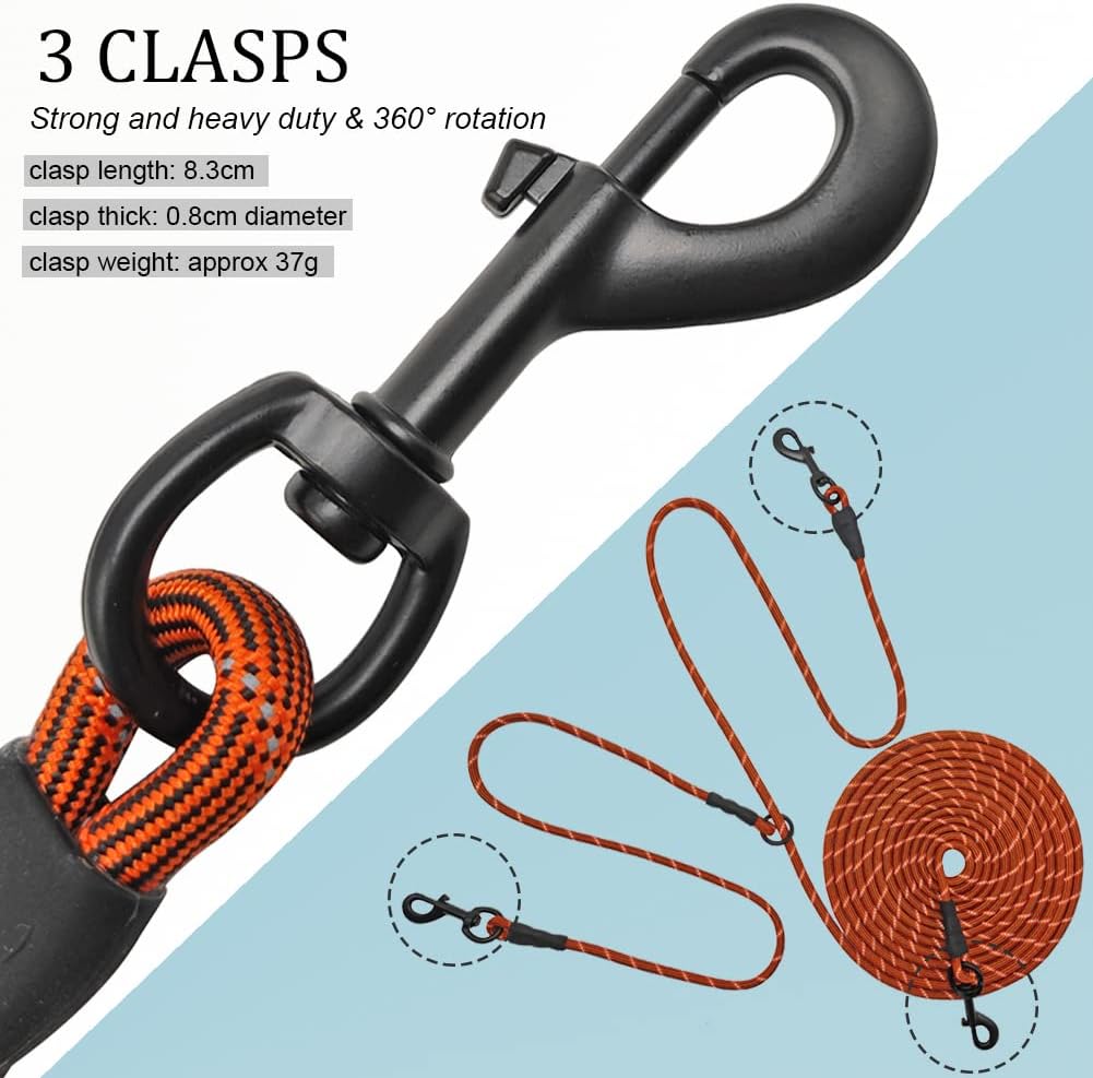 BTINESFUL 12/20/30/50FT Reflective Dog Tie Out for 2 Dogs, 1/3" Nylon Rope