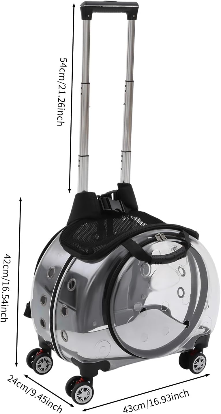 Cat Carrier with Wheels for Small Cats & Dogs, Rolling Pet Carrier, Black