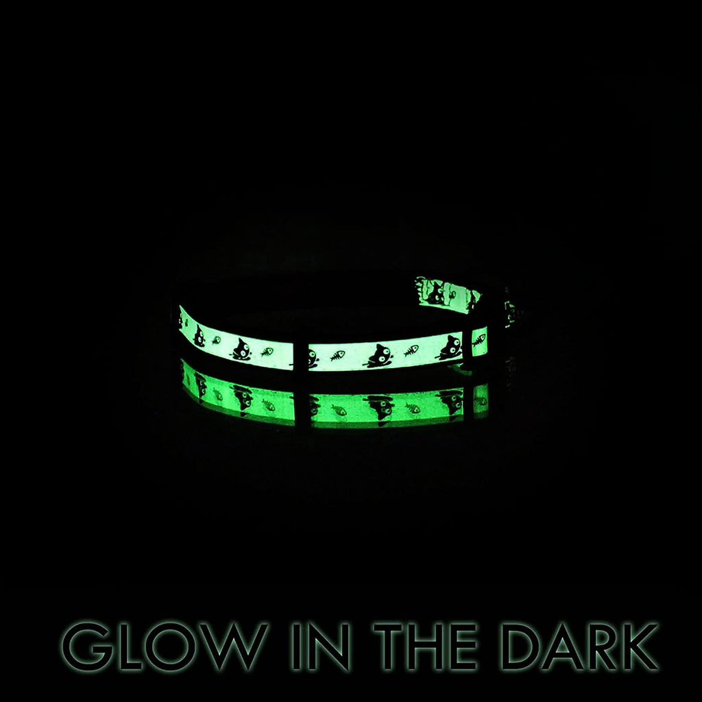 Pawtitas Glow in the Dark Cat Collar with Breakaway Safety Buckle & Bell Adjustable Kitten Collar, Pink