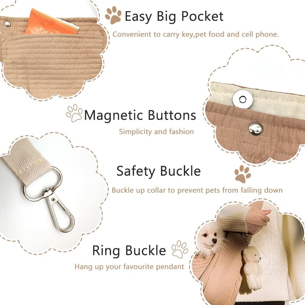 NATUYA Small Dog Cat Carrier Sling, Adjustable Canvas Pet Puppy Pouch,Brown