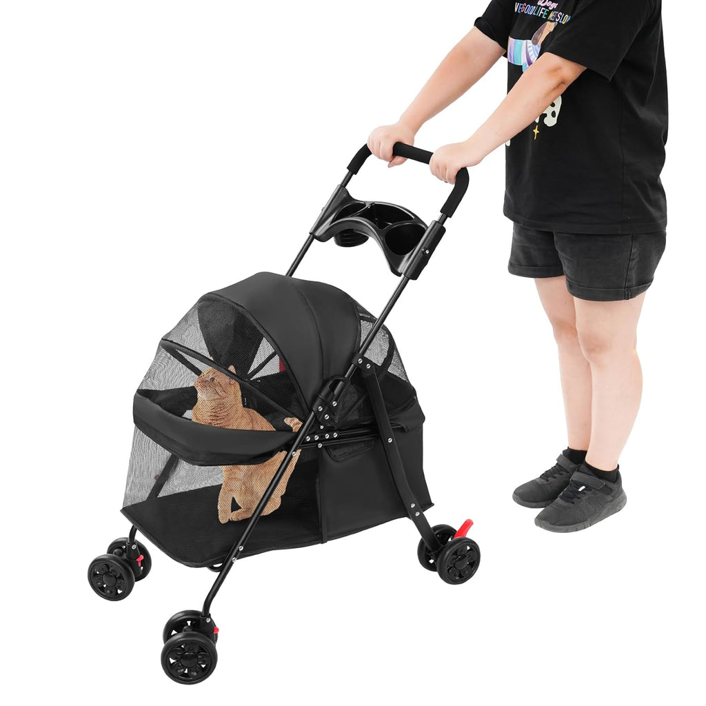 Pet Stroller Foldable Lightweight for Small Dogs Cats(Pale Pinkish Grey)