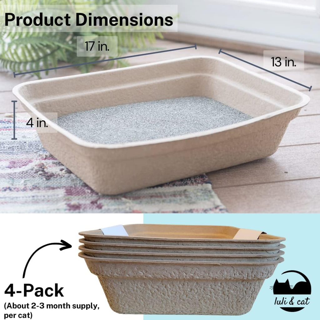 Luli & Cat Disposable Litter Boxes for Cats | Large Sized 4-Pack | Durable and Water Resistant