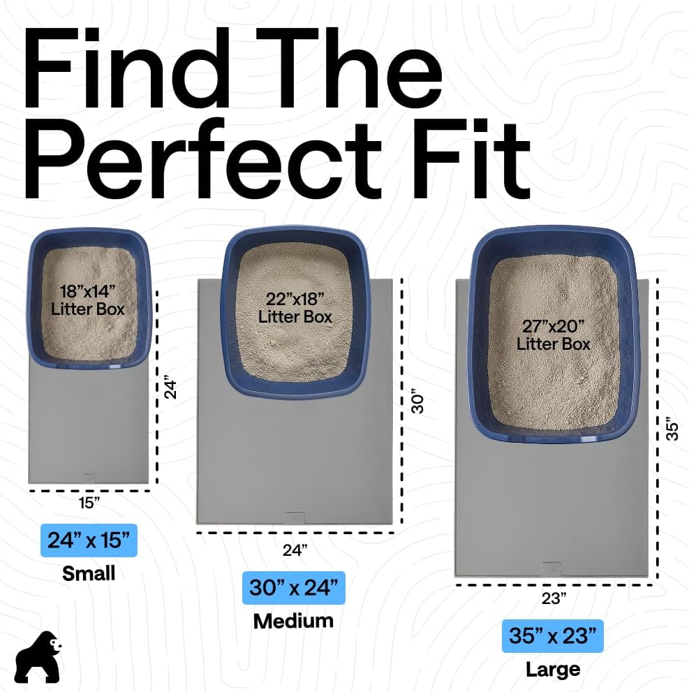 GORILLA GRIP Cat Litter Mat, Easy Clean Silicone Mats, 24x15 Gray