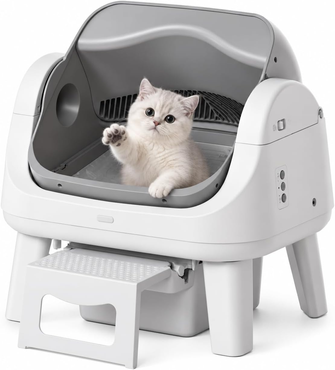 Automatic Cat Litter Box with Wide Open-Top & Easy-Access Step for Cats 3–17 lb, Self Cleaning Cat Litter Box with 8L Wa
