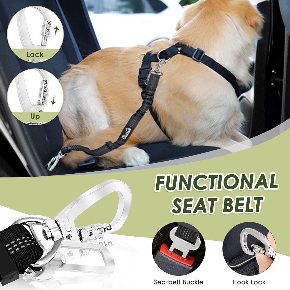 SlowTon Dog Seat Belt and Harness for Car, 2 in 1 Seatbelt Buckle, B M