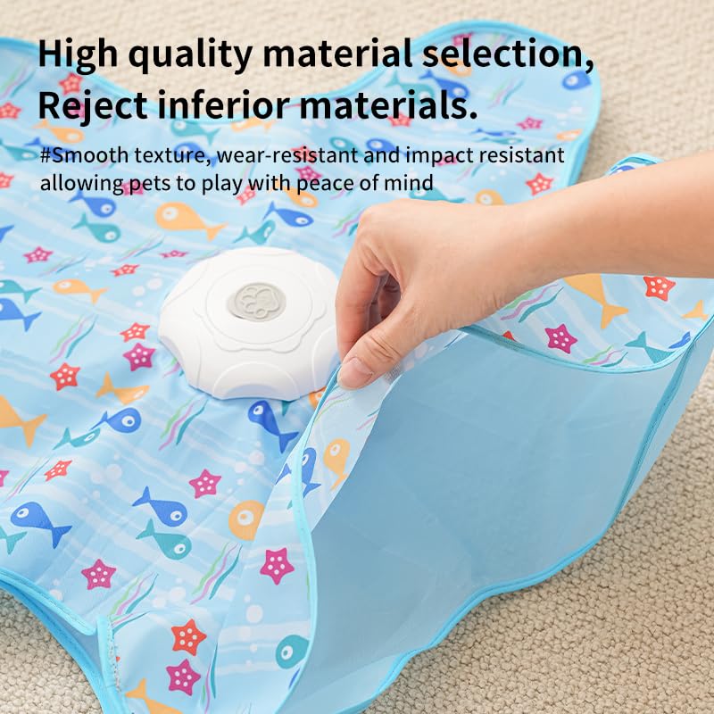AQPU Rechargeable Automatic Cat Toy, 3-Mode Touch-Activated Interactive Toy with Random Motion, Concealed Feather & Squeaky Sound for Indoor Cats & Kittens (Blue)