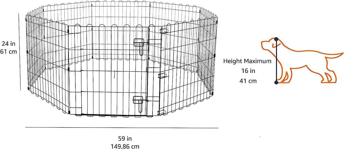 Amazon Basics Foldable Octagonal Metal Exercise Pen for Dogs, Indoor/Outdoor, Single Door, 8 Panels, 24" Height, Extra Small, Easy to Assemble, Black