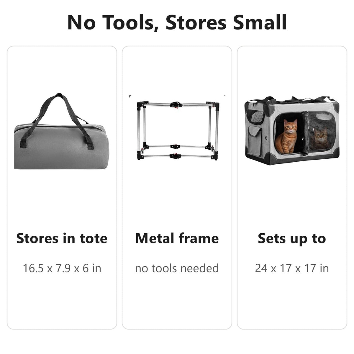 FuzzyNest Large Cat Carrier for 2 Cats, 24x17x17 in, Metal Frame, Gray