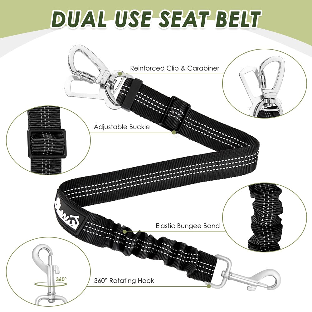 SlowTon Dog Seat Belt and Harness for Car, 2 in 1 Seatbelt Buckle, B M