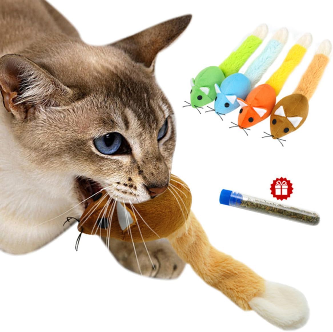 LIFKOME Plush Cat Chew Toys Rat Shaped for Kittens and Cats