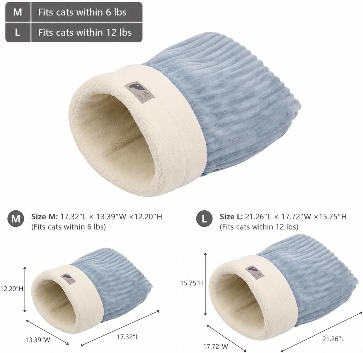 Cat Sleeping Bag Cave Bed, Soft Plush Enclosed Cat Nest, Warm Burrow Cat Bed for Indoor Cats, Anti Cold Semi Closed Pet 
