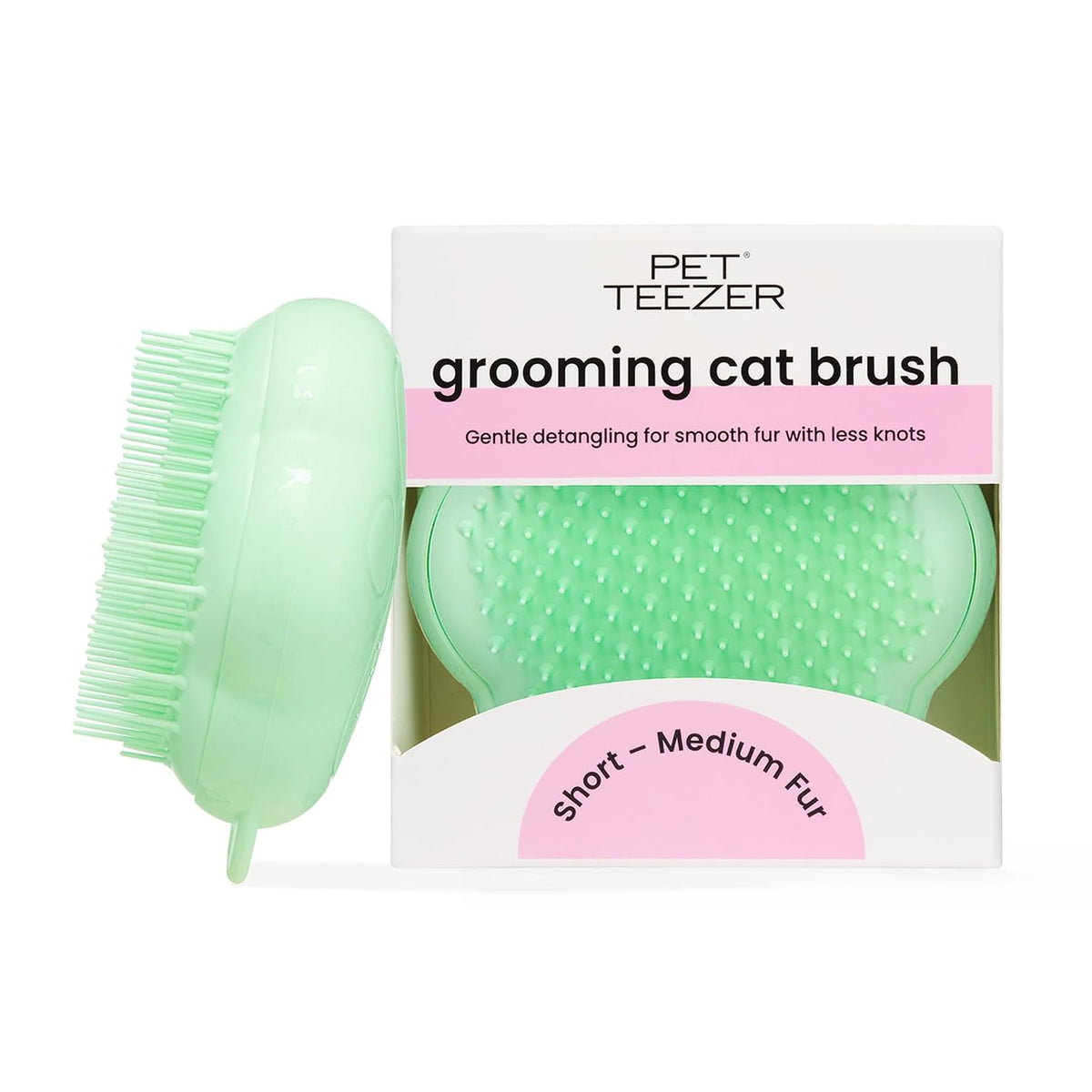 Pet Teezer Cat Brush for De-Shedding Short to Medium Fur, Green