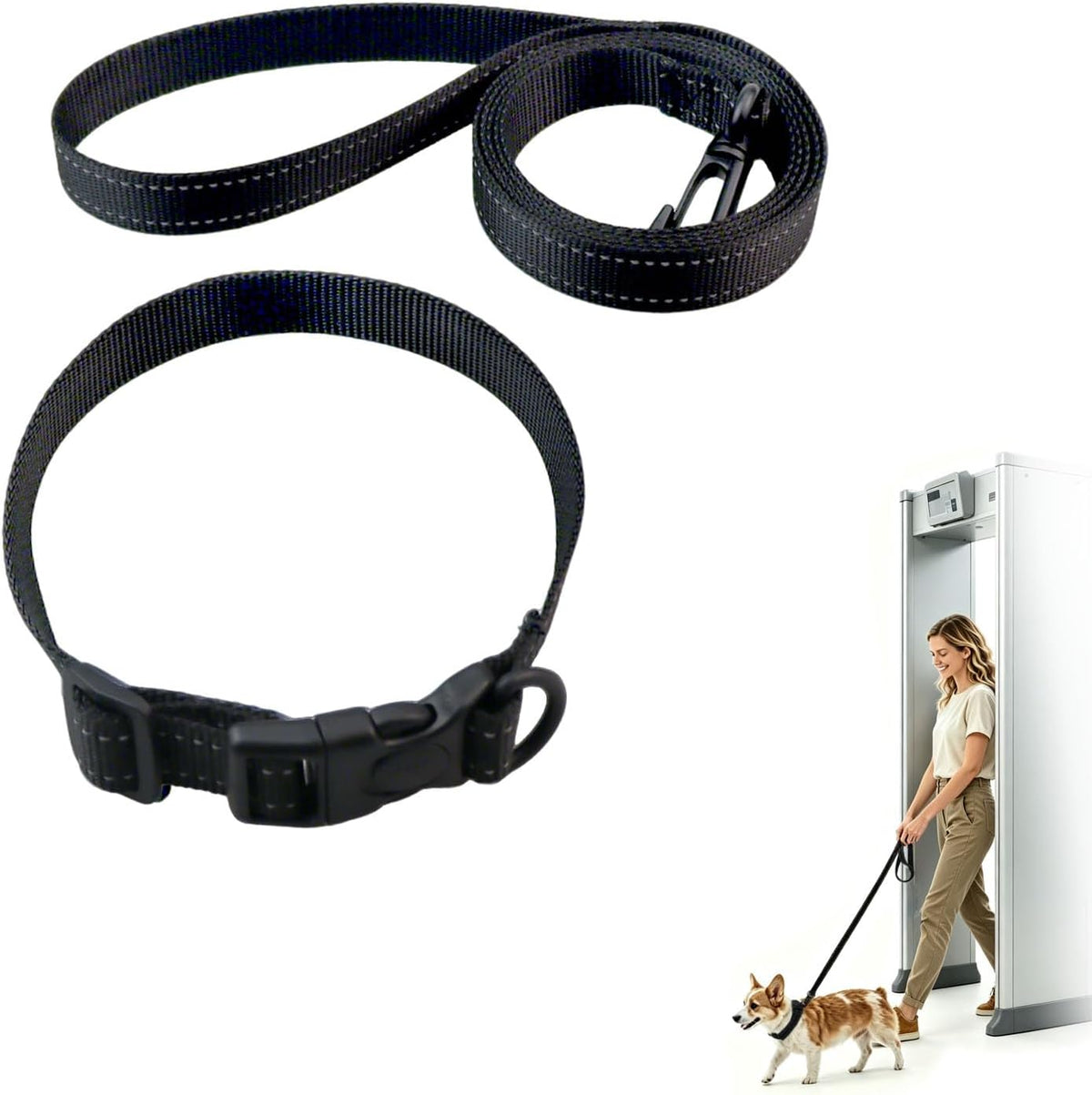 Airport Security Friendly Metal Free Dog Collar and Leash Set for Small Medium Dogs, Reflective Adjustable Collar