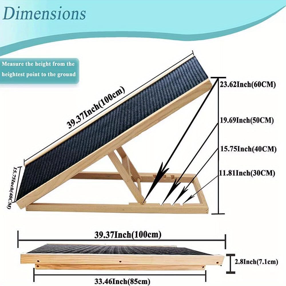 40" Dog Ramp for Couch & Low Bed – Extra Wide 16” Non-Slip Walking Surface, Load 100 lbs, Adjustable Pet Ramp with 4" To