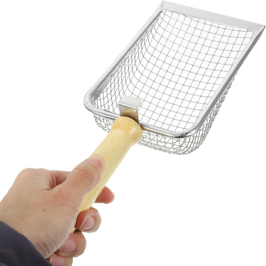 Stainless Steel Mesh Litter Shovel with Long Wood Handle for Terrariums