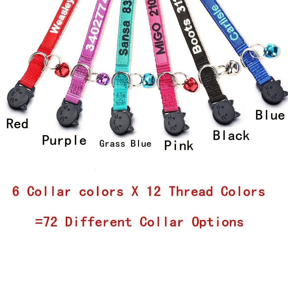 WFRLQ Cat Collar,Personalized Embroidered Nylon Cat ID Collars with Bell - Custom Text with Pet Name and Phone Number … (Cat Collar)