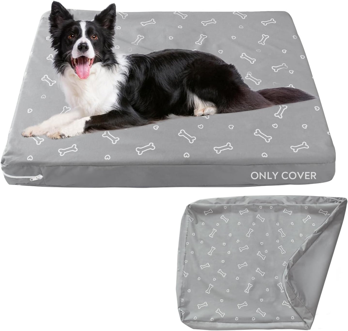 Waterproof Dog Bed Cover, Grey Bone Print 27 x 36 x 4 Inch, Cover Only