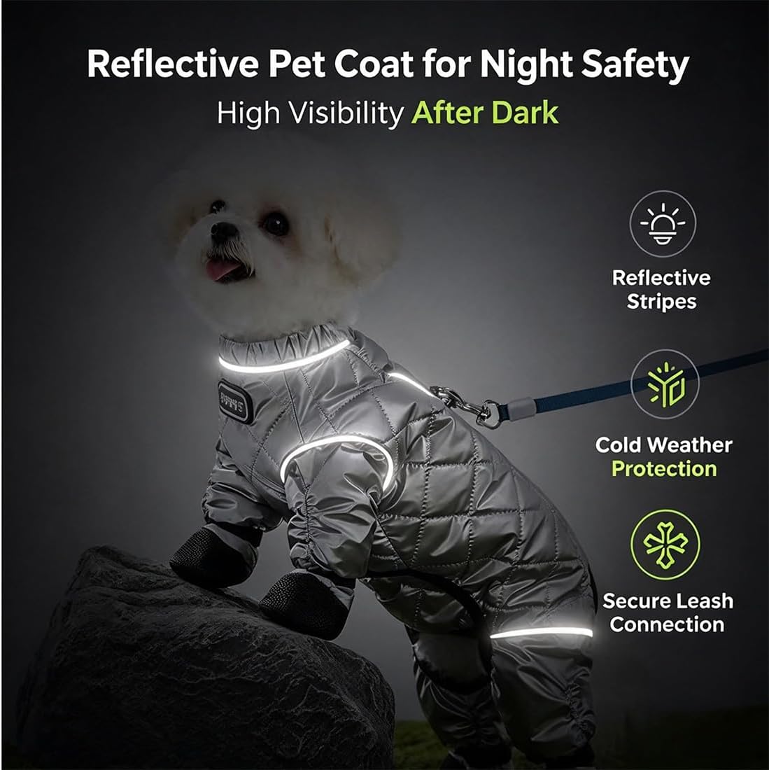 Dog Winter Suit with Boots, Full Coverage Dog Snowsuit，Silver：Large