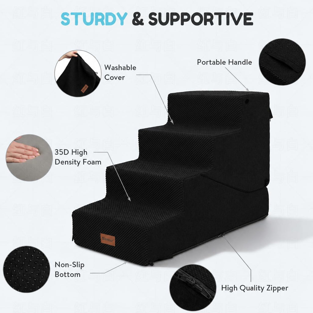 5-Step Dog Stairs and Ramp for Small Dogs and Cats, Pet Steps for High Bed with Non-Slip Bottom, Black