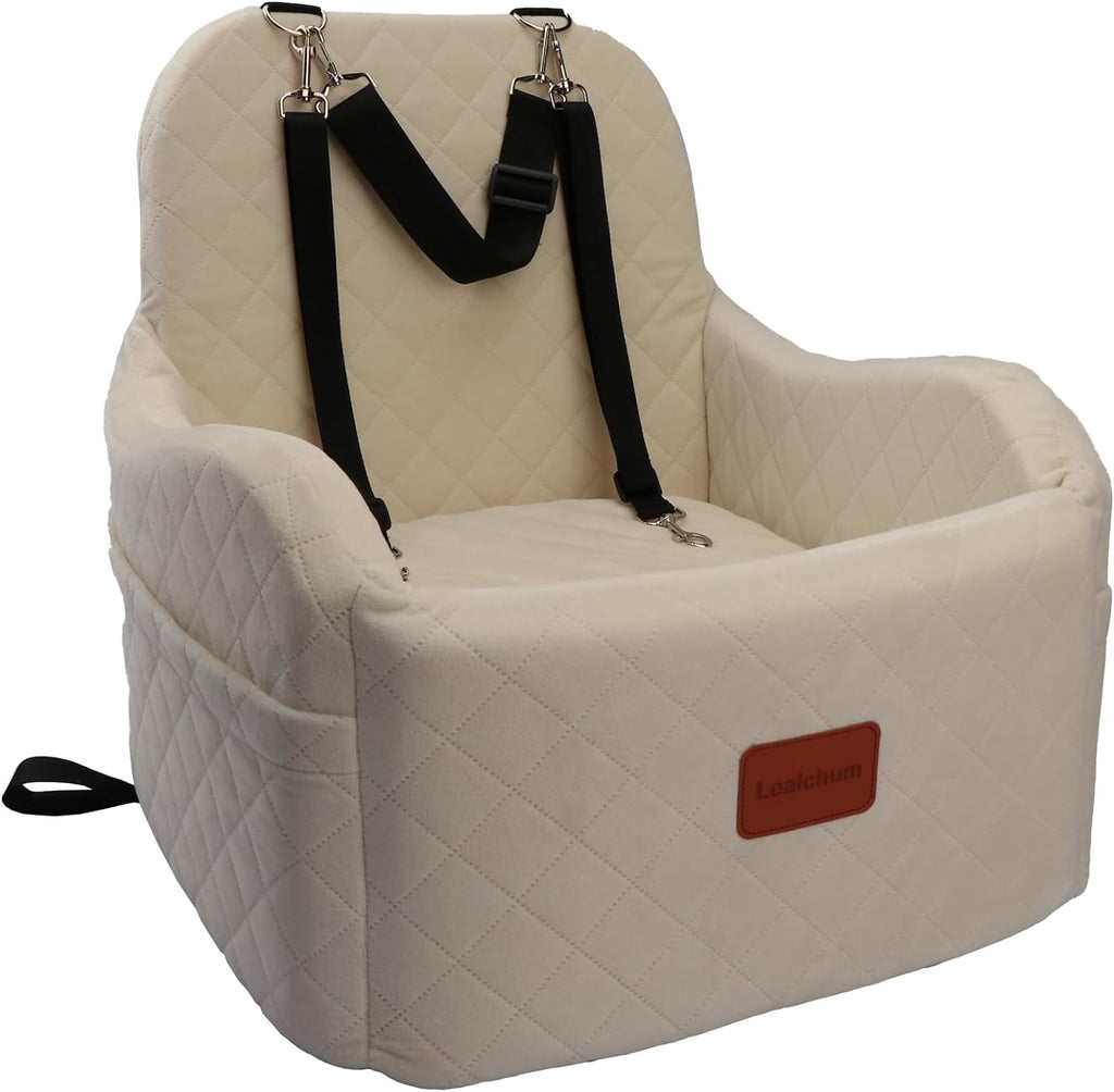 Lealchum Dog Booster Car Seat for Small/Medium Dogs,6in Memory Foam Elevated Cushion,Fully Detachable and Washable,2 Cli