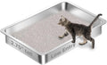 Low Entry Stainless Steel Cat Litter Box for Kittens Small cat, Metal Shallow Kitty Litter Box, Easy Access Kitty Litter