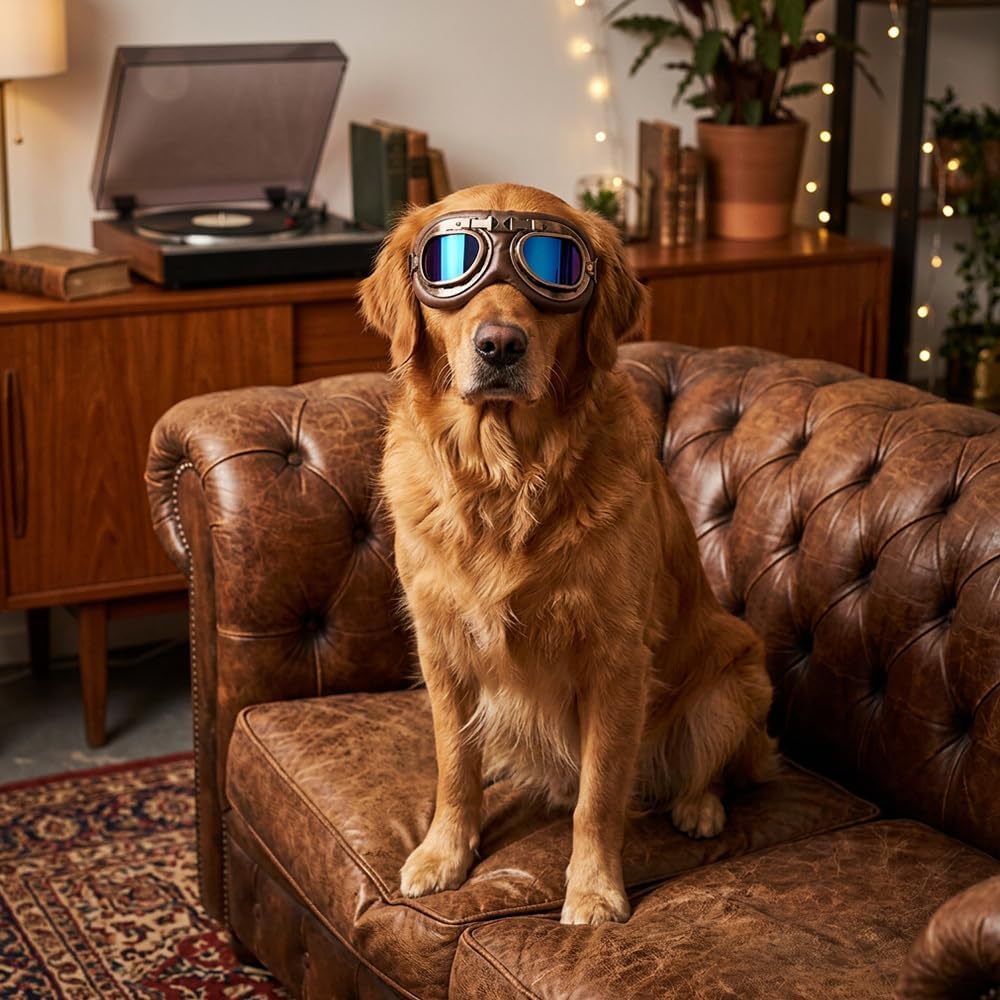 Retro Dog Aviator Sunglasses, Pet Goggles for Medium Large Dogs