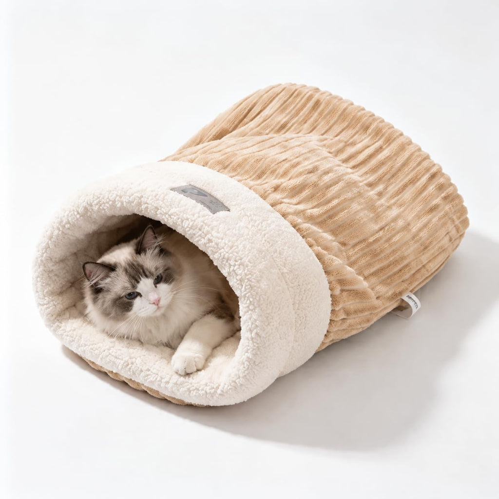 Cat Sleeping Bag Cave Bed, Soft Plush Enclosed Cat Nest, Warm Burrow Cat Bed for Indoor Cats, Anti Cold Semi Closed Pet 