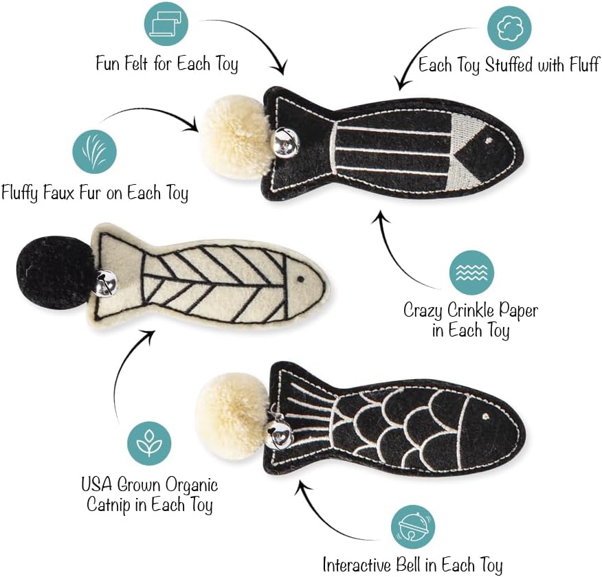 Fringe Studio, Off THE Scales Durable Cotton Canvas Cat Toy, 3PCS Set, PetShop Collection (904028)