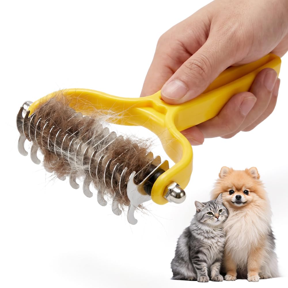 Double Sided Dematting Comb for Cats & Dogs, Undercoat Rake (Purple)
