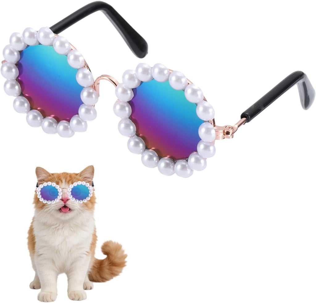 Dog Sunglasses, Cat Cute Round Glasses Purple Lens, Gold