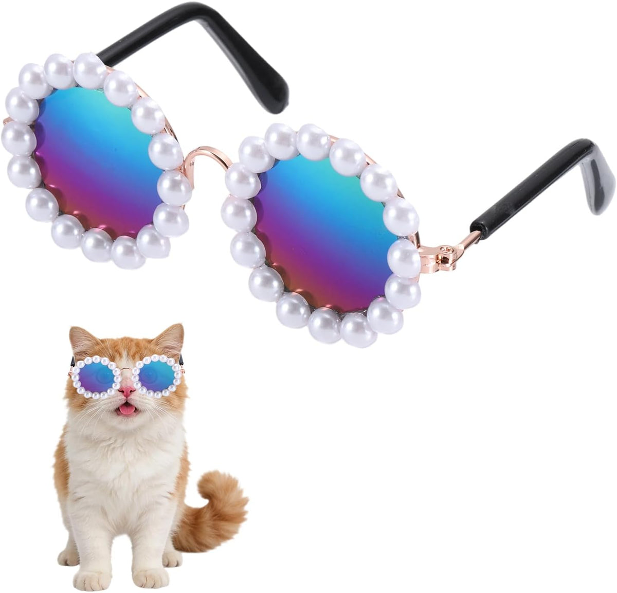 Dog Sunglasses, Cat Cute Round Glasses Purple Lens, Gold