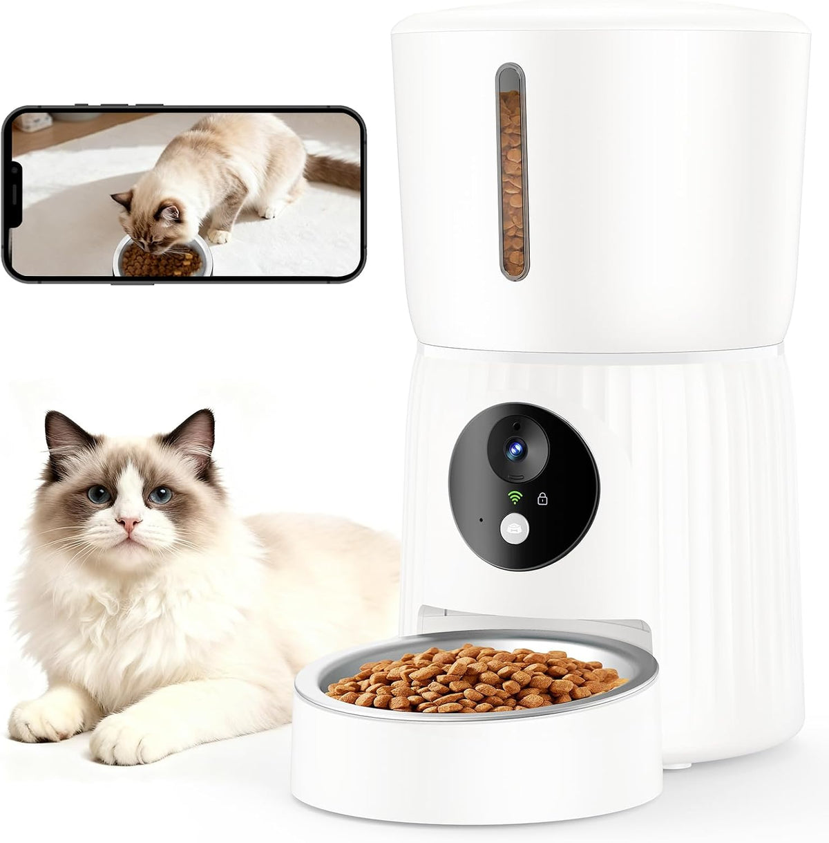 Faroro Automatic Cat Feeder with Camera, 1080P HD Video with Night Vision, 5G WiFi Automatic Dog Feeder with APP Control