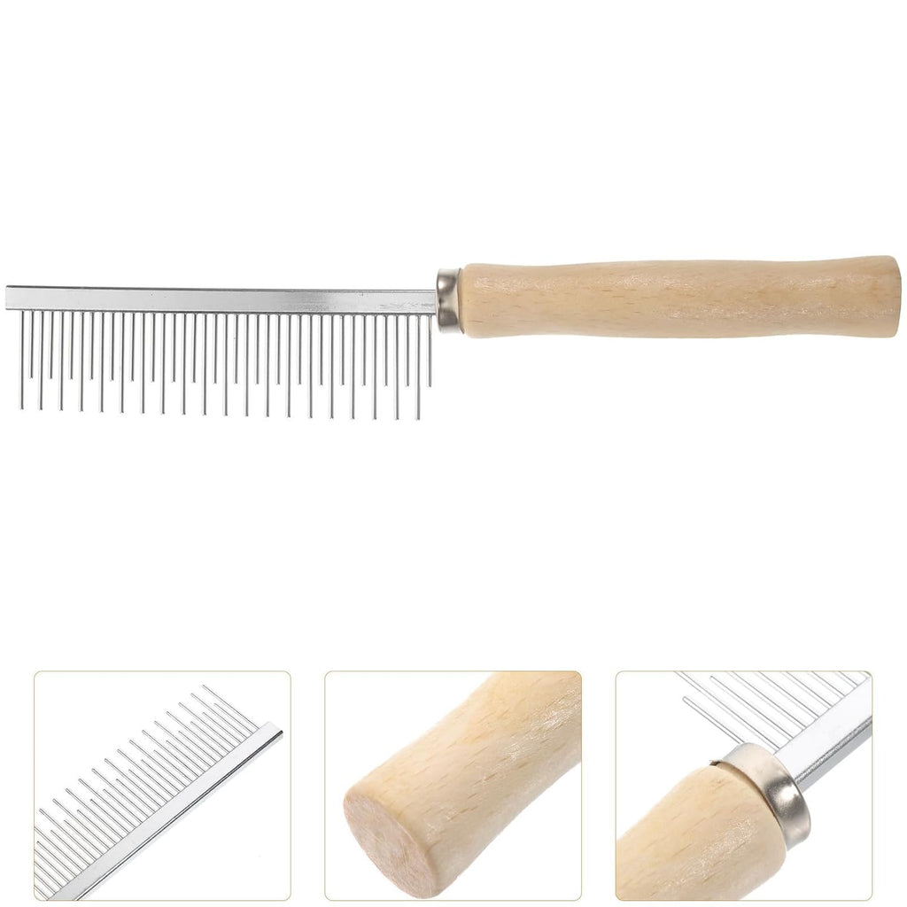 Dog Cat Grooming Comb, Stainless Steel Teeth, Wooden Handle, Fine Tooth