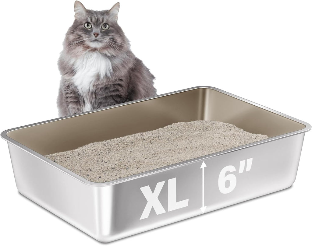 Stainless Steel Litter Box, 23.6“x15.7"x6" Deep Stainless Steel Cat Litter Box Extra Large, XL Metal Litterbox for Big C
