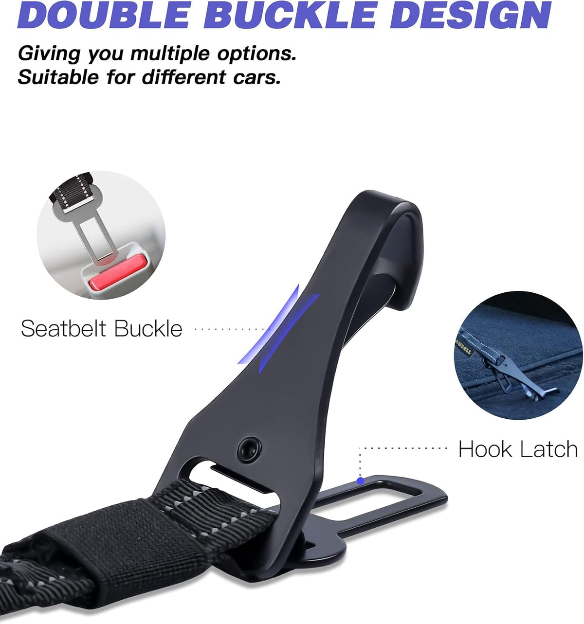 AUBELL Dog Seat Belt for Car,Updated 3-in-1 Bungee Dog Car Harness,Black