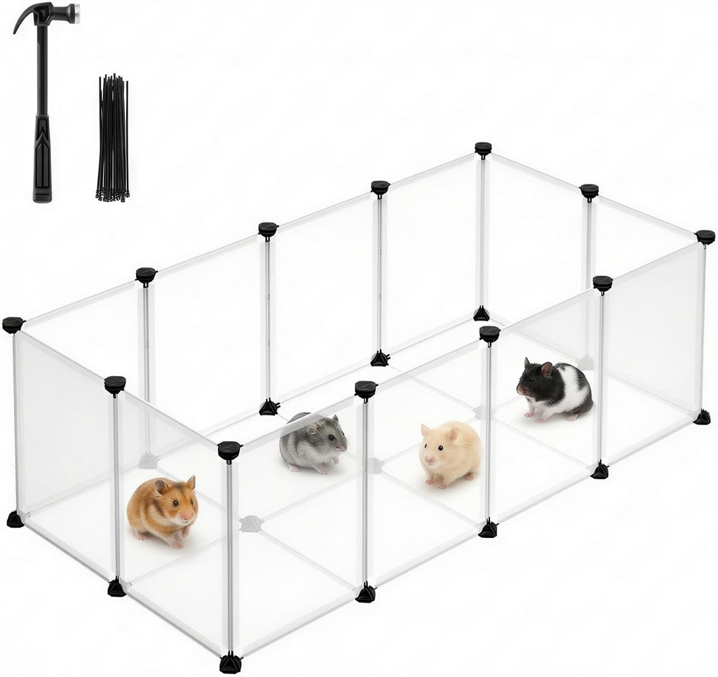 SONGMICS Pet Playpen, Clear Plastic Modular Enclosure, DIY Indoor Fence