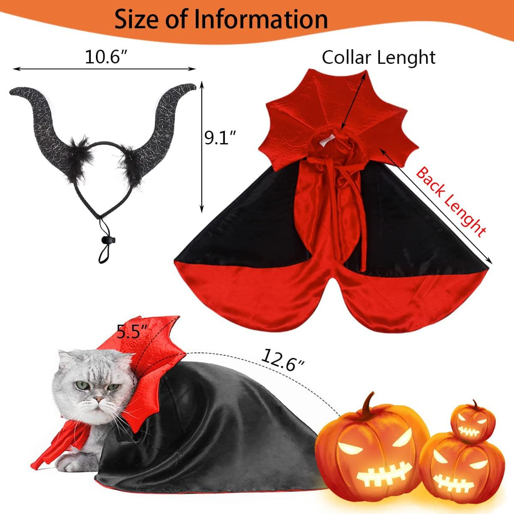 2 Pcs Dog Halloween Costume Set Cat Witch Vampire Cape Devil Horns Hat Holiday Clothes for Cat Puppy Halloween Party Pet