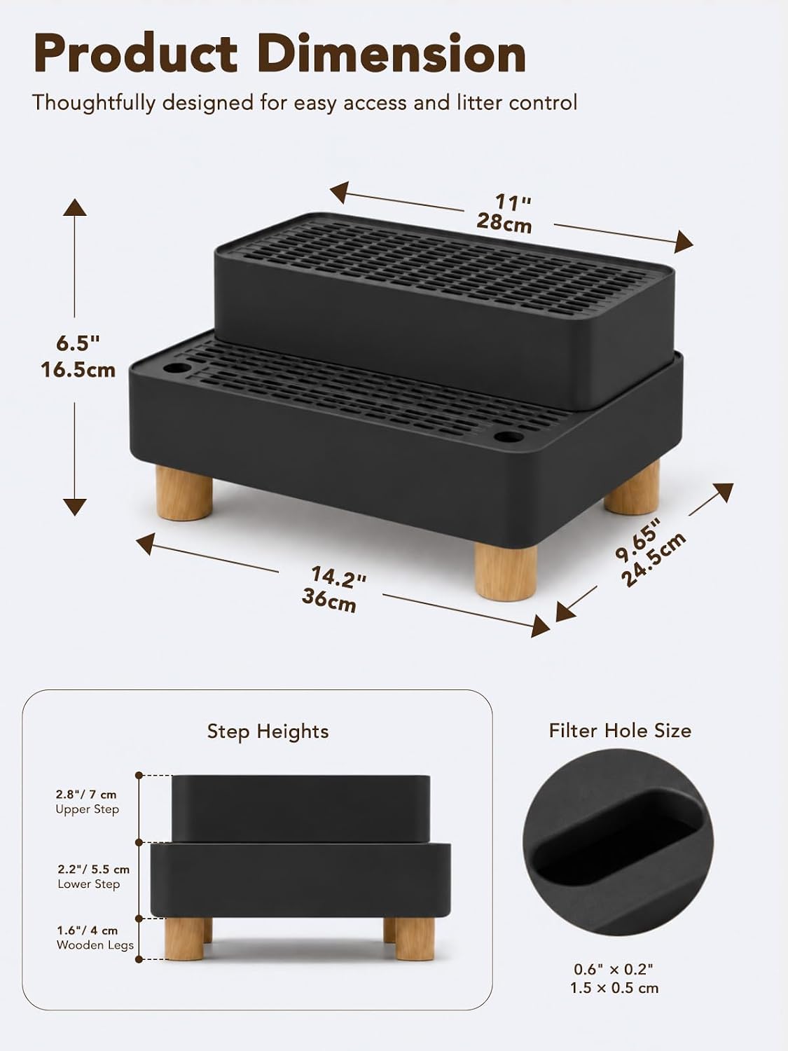 CALMEN Litter Box Step, Double-Layer Litter Catcher, for Kittens & Seniors