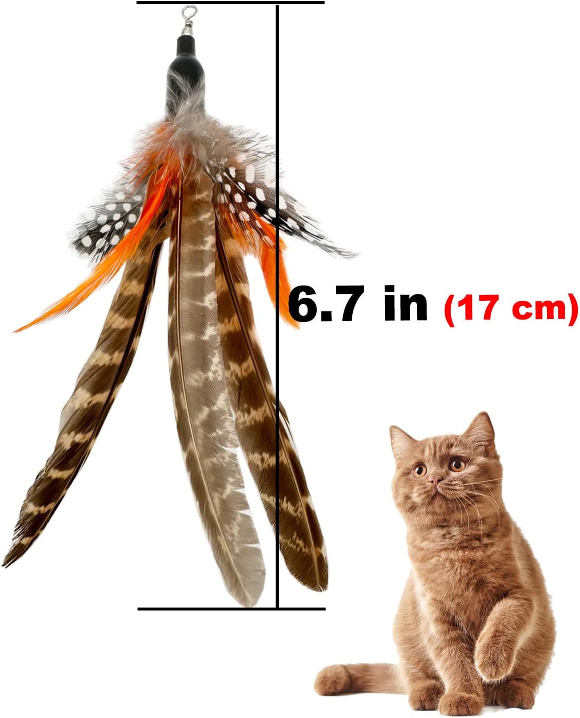 Cat Feather Toys Refills, 6 Pieces Handmade Da Bird Feathers Refill, Cat Wand Replacement Feather for Indoor Cats (B)