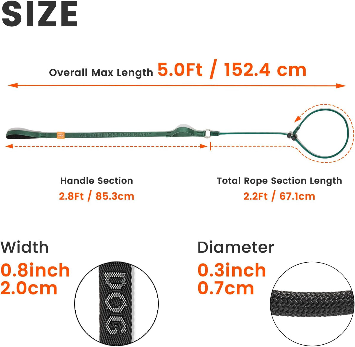 Slip Lead Dog Leash with 2 Spring-Loaded Stoppers (Black 5.0FT)