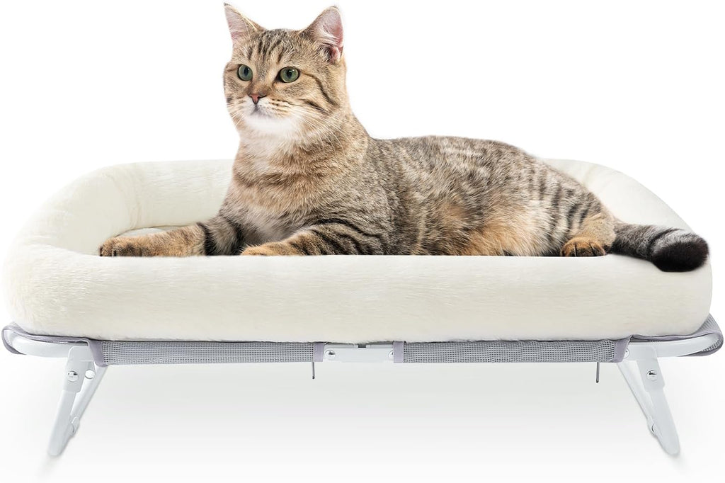 Sunhoo Elevated Cat Bed Foldable Raised Pet Hammock Self-Supporting Puppy Lounger with Off Floor Metal Frame Washable Co