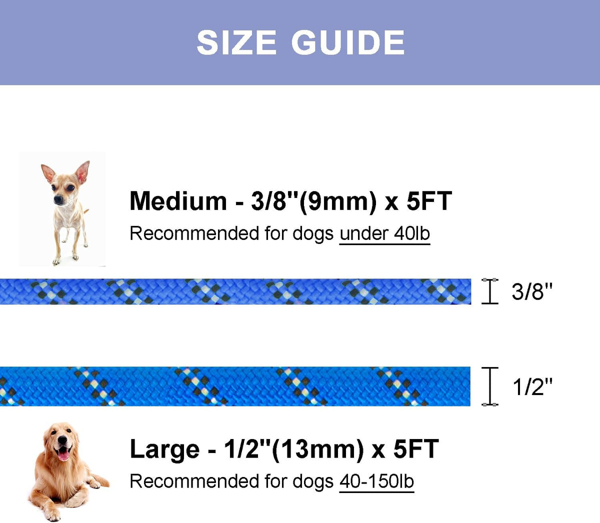 5 FT Slip Lead Dog Leash, Heavy Duty Rope Leash for Small Medium Large Dogs, No Pull Training Lead with Reflective Threa